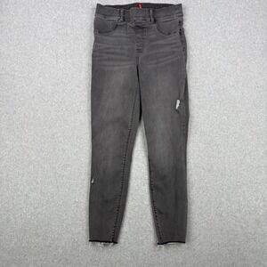Spanx Jeans Womens Medium Gray Skinny Leg Pull On‎ Raw Hem Jeggings Distressed